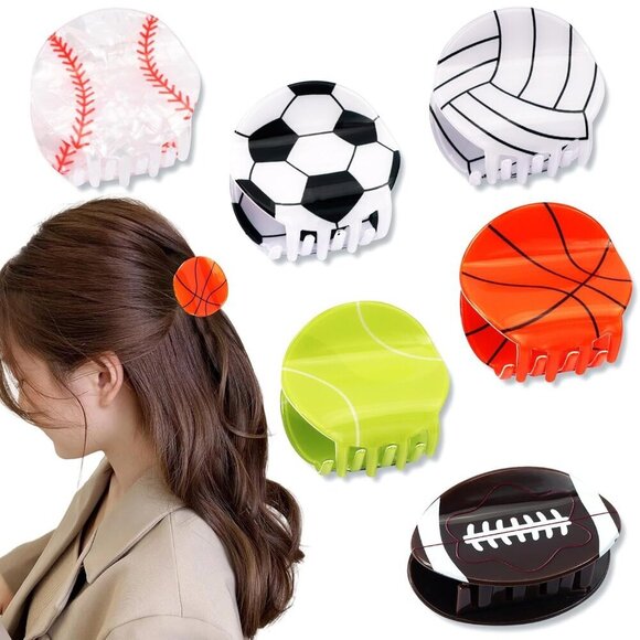 Game Day Sport Hair Clips Set 6pcs Acrylic Hair Accessories for Women Girls main image 4